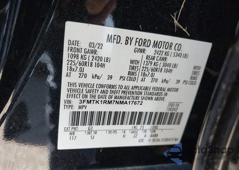 2022 Ford Mustang Mach-E Select z USA, uszkodzony, nr VIN 3FMTK1RM7NMA17672